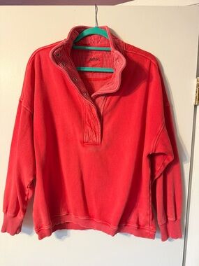 aerie Coral-Red Snap-Button Pullover Sweater